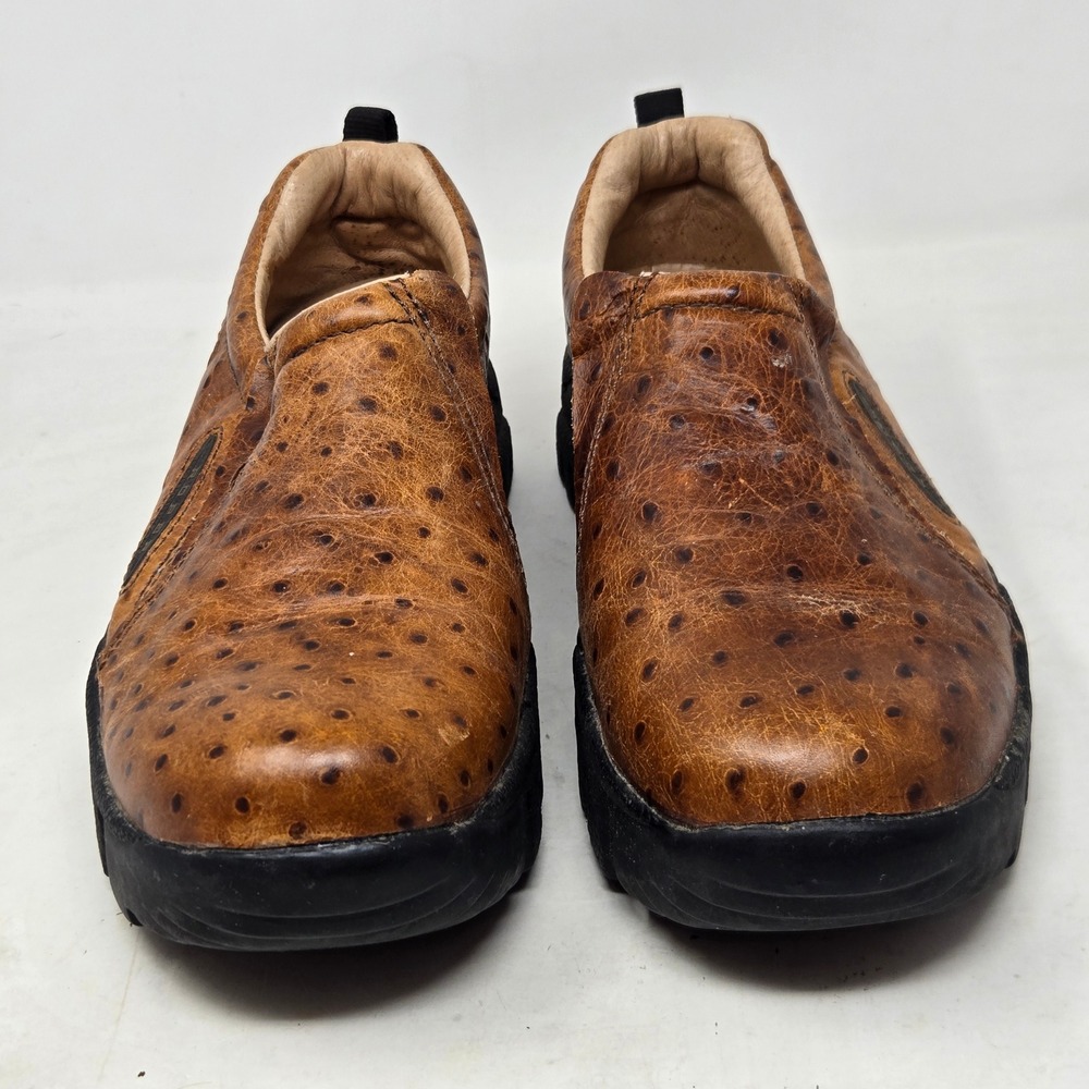Roper Performance Mens 9.5 Ostrich Print Leather Slip On Shoes Brown 09-020-0601 - Picture 4 of 9